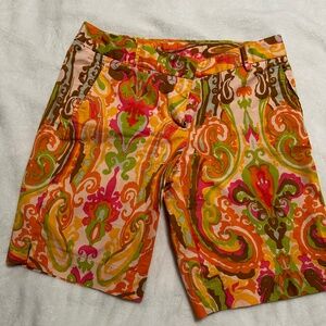 J Crew Women's Yellow/Orange/Green paisley bermuda shorts - size 4